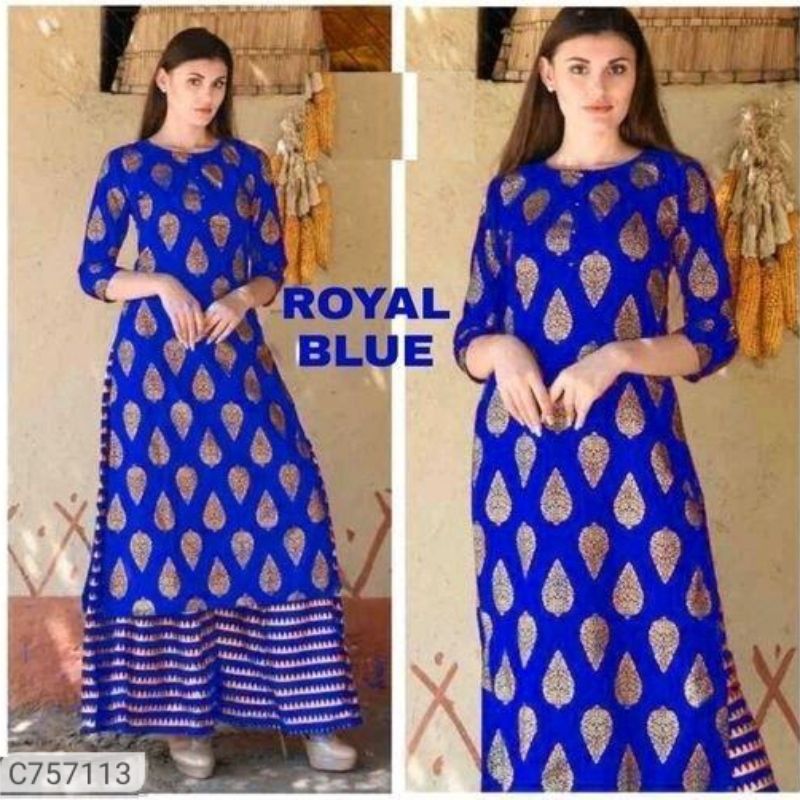 Anarkali Printed Kurti With Palazzo Set Women Designers Salwar Kameez Gift  Dress | eBay